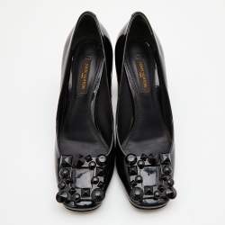 Pre Owned Louis Vuitton Black Patent Leather Block Heel Pumps Size 36
