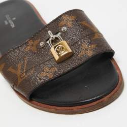 Louis Vuitton Brown Monogram Canvas Lock It Flat Slides Size 37