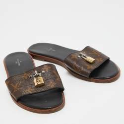 Louis Vuitton Brown Monogram Canvas Lock It Flat Slides Size 37