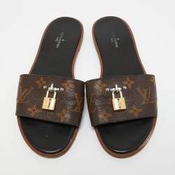 Louis Vuitton Brown Monogram Canvas Lock It Flat Slides Size 37