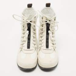 Pre Owned Louis Vuitton White/Cream Suede and Leather High Top Sneakers Size 38.5