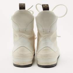 Pre Owned Louis Vuitton White/Cream Suede and Leather High Top Sneakers Size 38.5