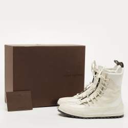 Pre Owned Louis Vuitton White/Cream Suede and Leather High Top Sneakers Size 38.5
