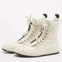 Louis Vuitton White Leather Suede Fuselage V Mid-top Sneakers