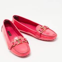 Pre Owned Louis Vuitton Pink Patent Leather Oxford Loafers Size 38