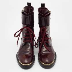 Pre Owned Louis Vuitton Burgundy Leather Diplomacy Ranger Boots Size 38
