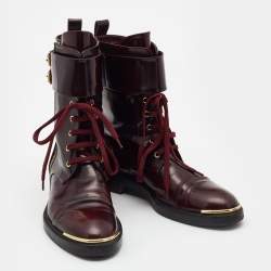 Pre Owned Louis Vuitton Burgundy Leather Diplomacy Ranger Boots Size 38