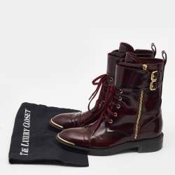 Pre Owned Louis Vuitton Burgundy Leather Diplomacy Ranger Boots Size 38