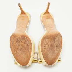 Pre Owned Louis Vuitton Yellow/Cream Patent Leather Mules Size 38.5