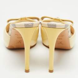 Pre Owned Louis Vuitton Yellow/Cream Patent Leather Mules Size 38.5