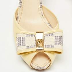 Pre Owned Louis Vuitton Yellow/Cream Patent Leather Mules Size 38.5