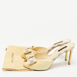 Pre Owned Louis Vuitton Yellow/Cream Patent Leather Mules Size 38.5