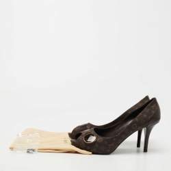 Pre Owned Louis Vuitton Brown Canvas and Patent Judy Pumps Size 38