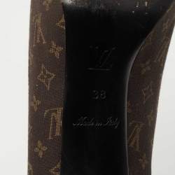 Pre Owned Louis Vuitton Brown Canvas and Patent Judy Pumps Size 38