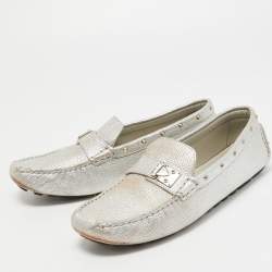 Louis Vuitton Silver Leather Lombok Slip On Loafers Size 40.5