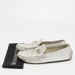 Louis Vuitton Silver Leather Lombok Slip On Loafers Size 40.5