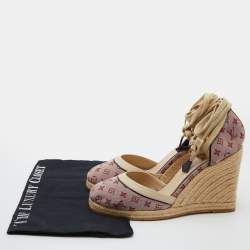 Pre Owned Louis Vuitton Pink Monogram Canvas and Leather Starboard Espadrille Wedge Pumps Size 38