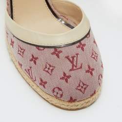 Pre Owned Louis Vuitton Pink Monogram Canvas and Leather Starboard Espadrille Wedge Pumps Size 38