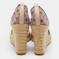 Pre Owned Louis Vuitton Pink Monogram Canvas and Leather Starboard Espadrille Wedge Pumps Size 38