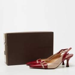 Pre Owned Louis Vuitton Red/Beige Leather Slingback Pumps Size 38 