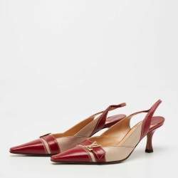 Pre Owned Louis Vuitton Red/Beige Leather Slingback Pumps Size 38 