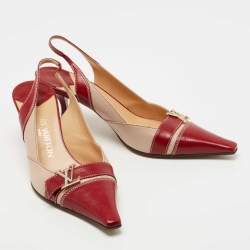 Pre Owned Louis Vuitton Red/Beige Leather Slingback Pumps Size 38 