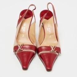 Pre Owned Louis Vuitton Red/Beige Leather Slingback Pumps Size 38 