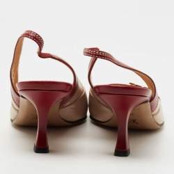 Pre Owned Louis Vuitton Red/Beige Leather Slingback Pumps Size 38 