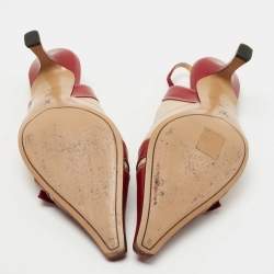 Pre Owned Louis Vuitton Red/Beige Leather Slingback Pumps Size 38 