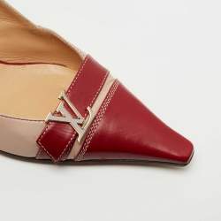 Pre Owned Louis Vuitton Red/Beige Leather Slingback Pumps Size 38 