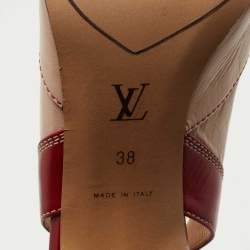 Pre Owned Louis Vuitton Red/Beige Leather Slingback Pumps Size 38 
