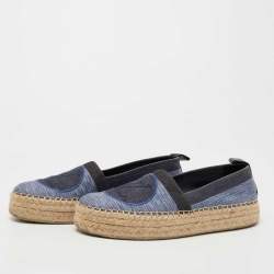Pre Owned Louis Vuitton Navy Blue Denim Espadrille Flats Size 38
