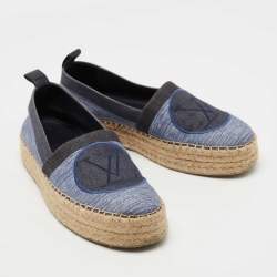 Pre Owned Louis Vuitton Navy Blue Denim Espadrille Flats Size 38
