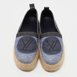 Pre Owned Louis Vuitton Navy Blue Denim Espadrille Flats Size 38