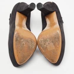 Pre Owned Louis Vuitton Black Nubuck Leather Mary Jane Platform Pumps Size 40