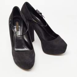 Pre Owned Louis Vuitton Black Nubuck Leather Mary Jane Platform Pumps Size 40