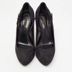 Pre Owned Louis Vuitton Black Nubuck Leather Mary Jane Platform Pumps Size 40