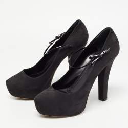 Pre Owned Louis Vuitton Black Nubuck Leather Mary Jane Platform Pumps Size 40