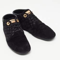 Louis Vuitton Black Monogram Suede Lace Up Sneakers Size 38