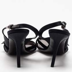 Louis Vuitton Black Satin and Velvet Crystal Embellished Slingback Sandals Size 36.5