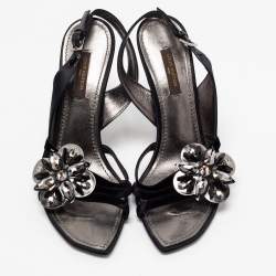 Louis Vuitton Black Satin and Velvet Crystal Embellished Slingback Sandals Size 36.5