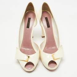 Pre Owned Louis Vuitton Off White Patent Leather Bow Peep Toe D'orsay Pumps Size 40