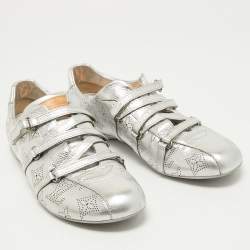 Louis Vuitton Metallic Silver Monogram Leather Sneakers Size 40