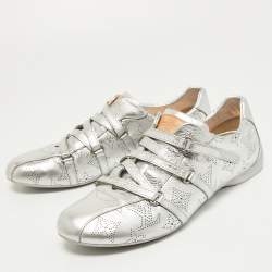 Louis Vuitton Metallic Silver Monogram Leather Sneakers Size 40
