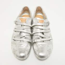 Louis Vuitton Metallic Silver Monogram Leather Sneakers Size 40