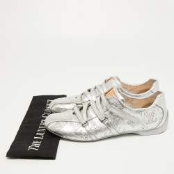 Louis Vuitton Metallic Silver Monogram Leather Sneakers Size 40