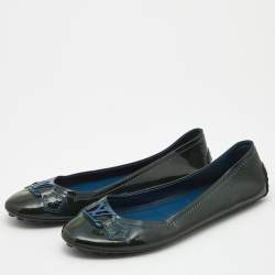 Pre Owned Louis Vuitton Dark Green Patent Oxford Ballet Flats Size 38.5
