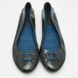 Pre Owned Louis Vuitton Dark Green Patent Oxford Ballet Flats Size 38.5