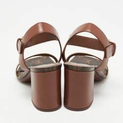 Pre Owned Louis Vuitton Gold/Brown Leather Bloom Ankle Strap Sandals Size 37