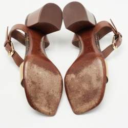 Pre Owned Louis Vuitton Gold/Brown Leather Bloom Ankle Strap Sandals Size 37